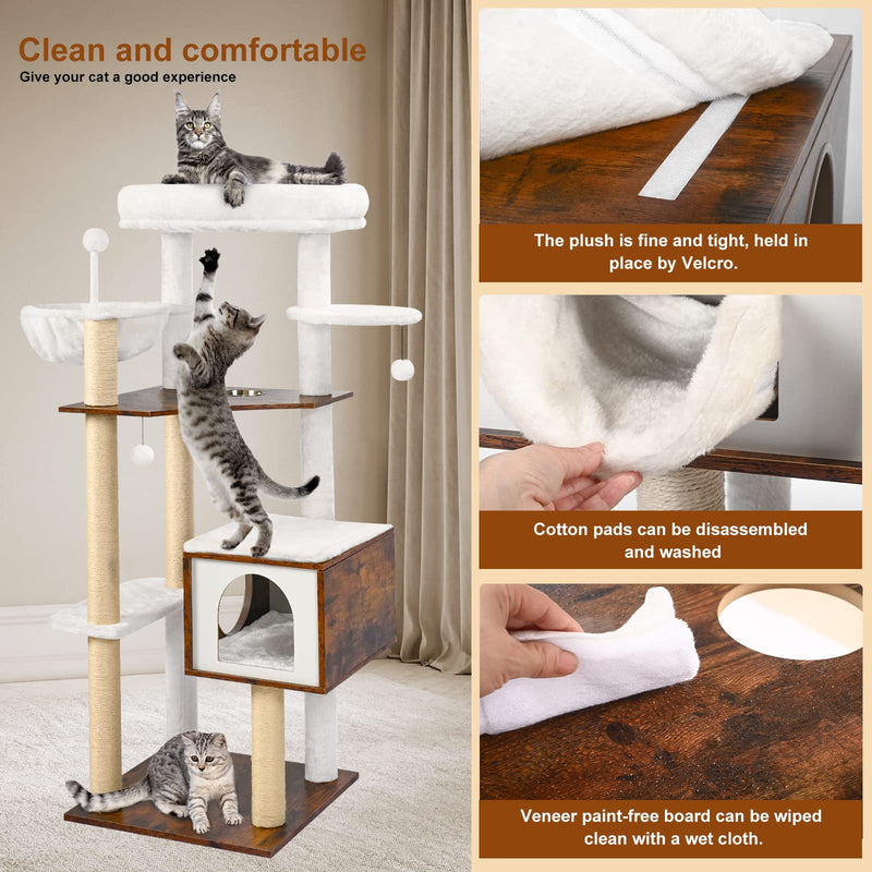 Inch Modern Cat Tree Tower  Large Cat Condo with Spacious Top Platform