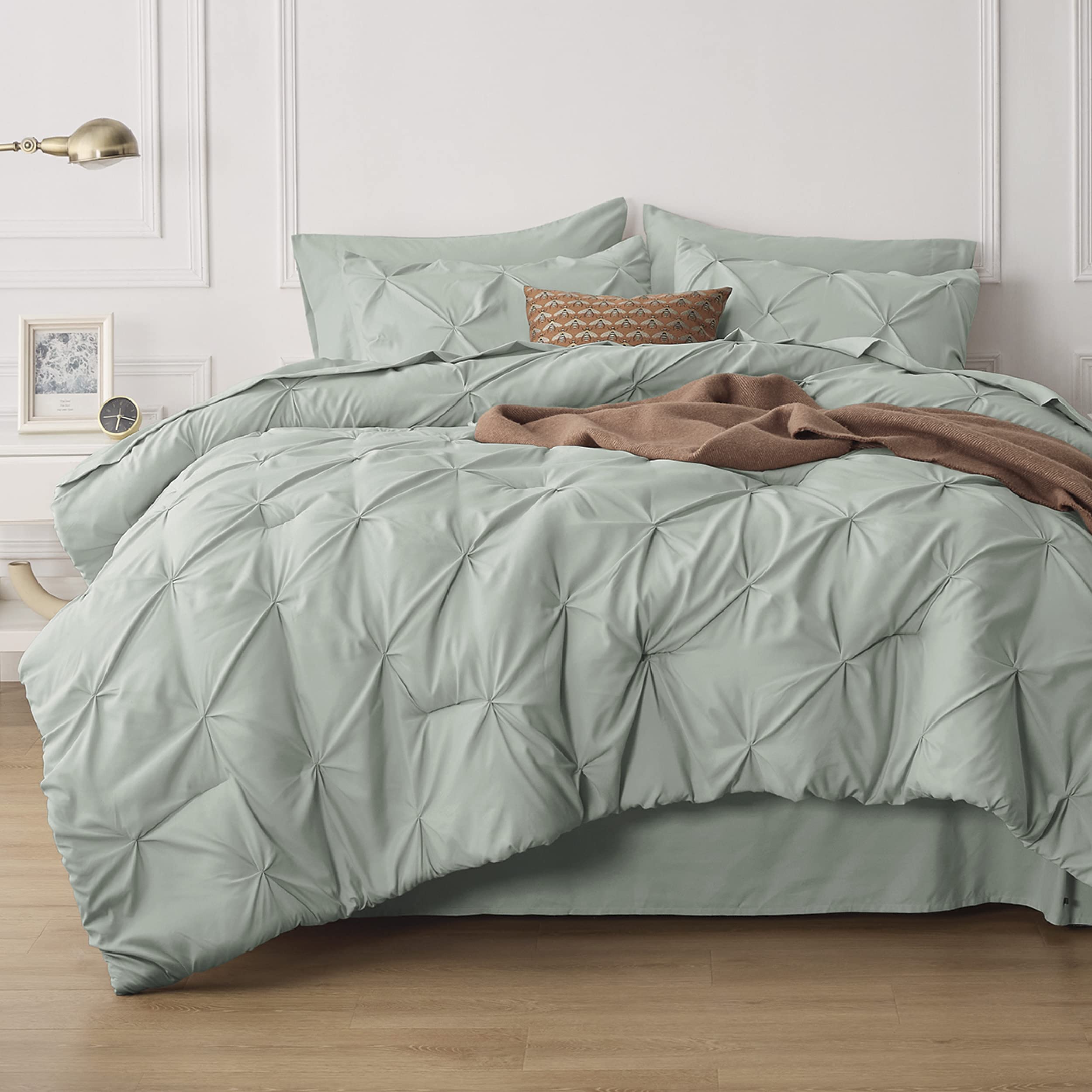 Green Comforter Set Queen - Bed in a Bag Queen 7 Pieces