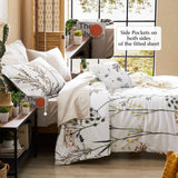 Full Comforter Set 8 PCS White & Green Dandelion Plant Comforter Set with Flowers Leaves Pattern