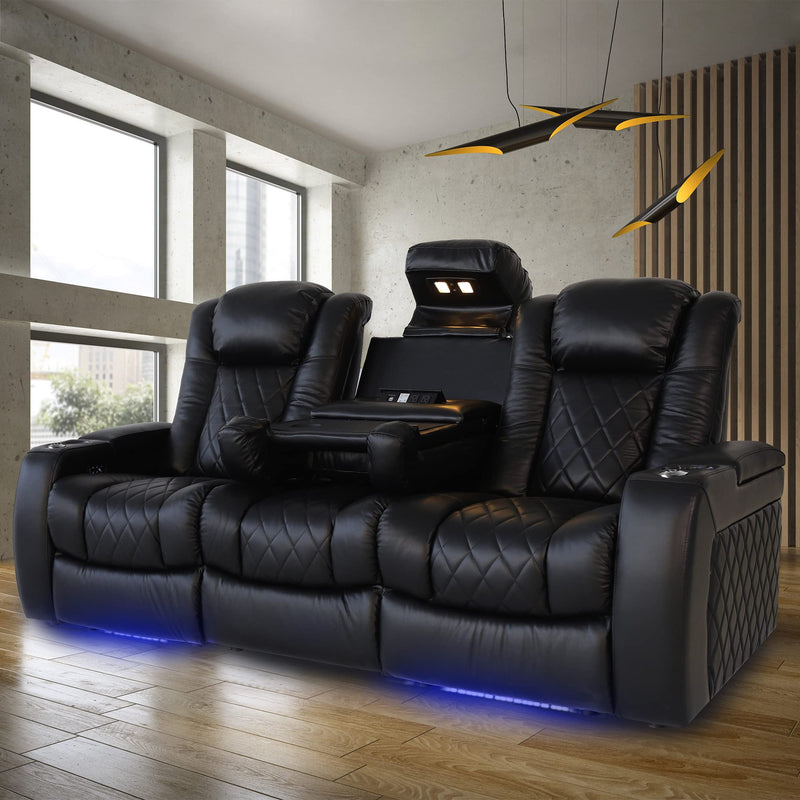 Tuscany Home Theater Seating | Premium Top Grain Italian Nappa 11000 Leather, Power Headrest, Power Lumbar Support