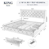 Upholstered King Size Platform Bed Frame with 4 Storage Drawers