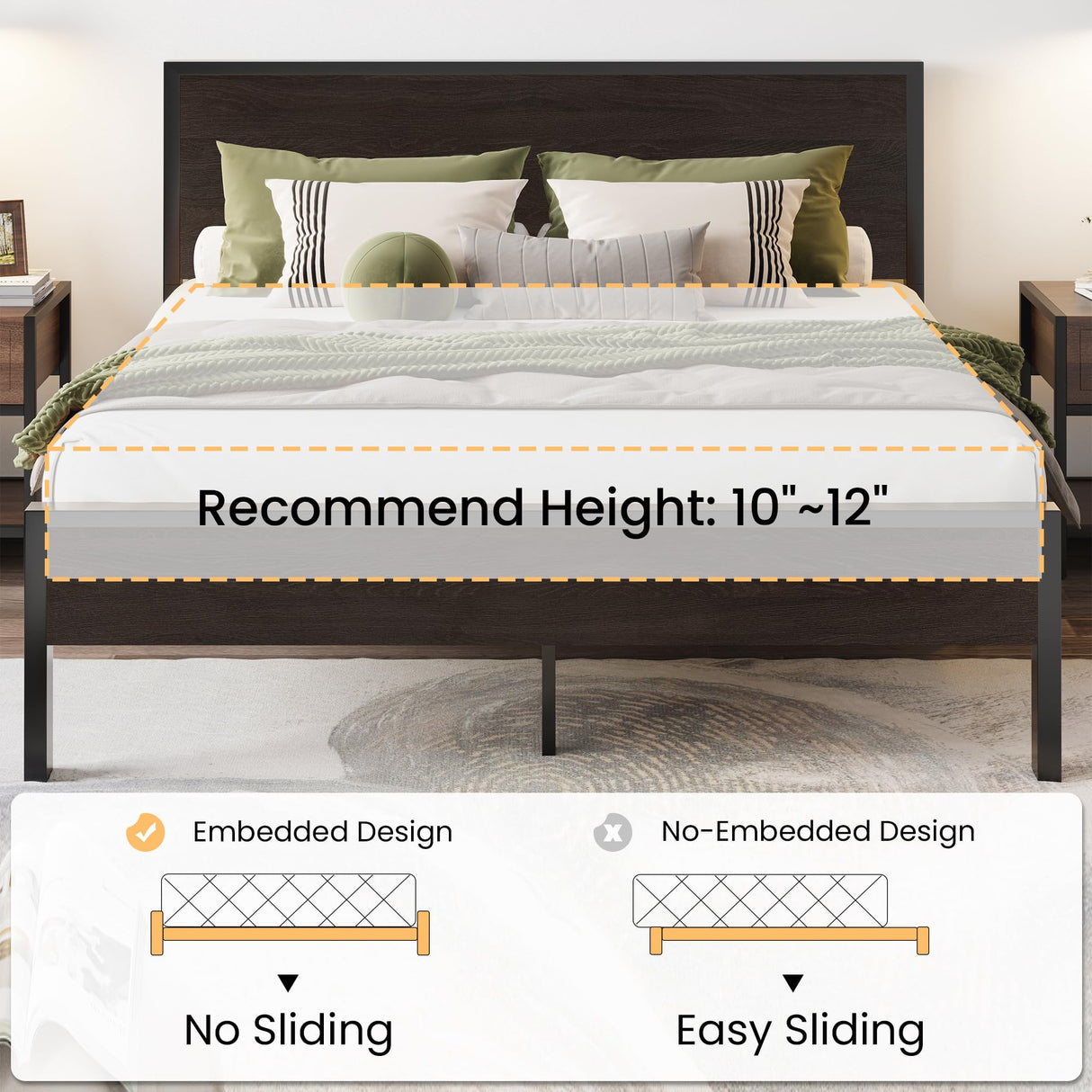 Queen Bed Frame with Headboard, Heavy Duty Platform Bed with Under-Bed Storage