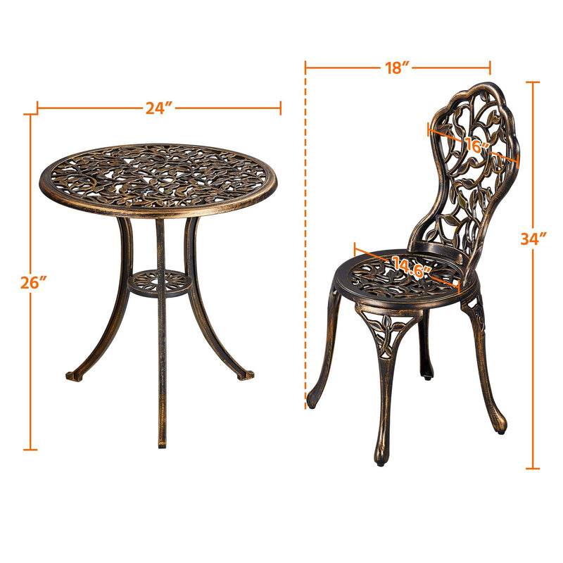 3-Piece Outdoor Bistro Set w/Leaf Design, Rust-Resistant Cast Aluminum Table