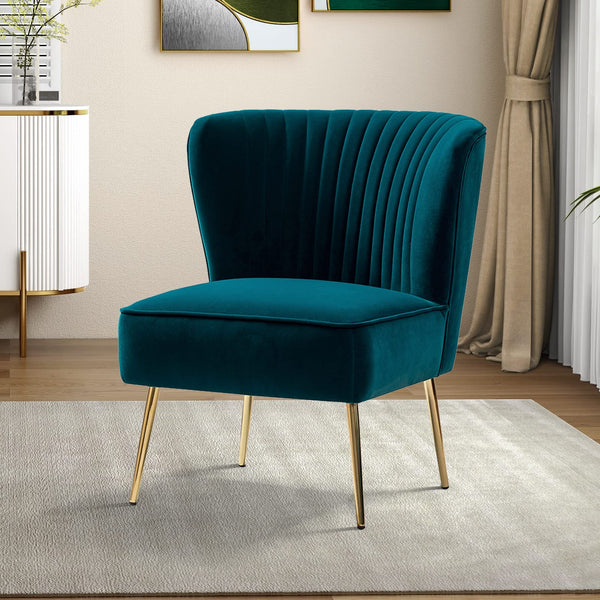 Velvet Accent Chair, Modern Upholstered Cute Side Chair with Gold Metal Legs, Armless Wingback