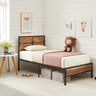 Twin Bed Frame Heavy Duty Metal Platform with Wooden Headboard Footboard Mattress