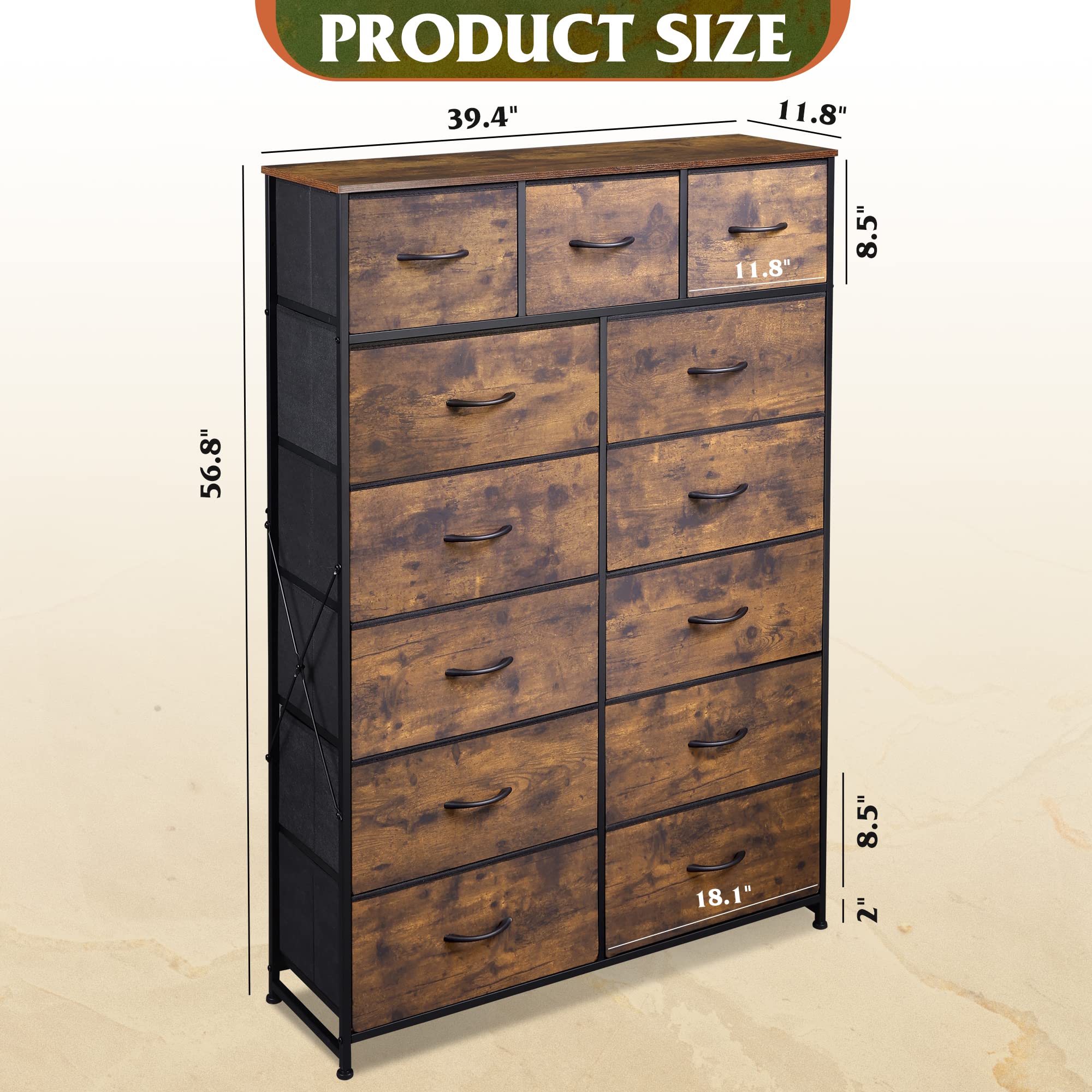 Tall Dresser for Bedroom with 13 Drawers