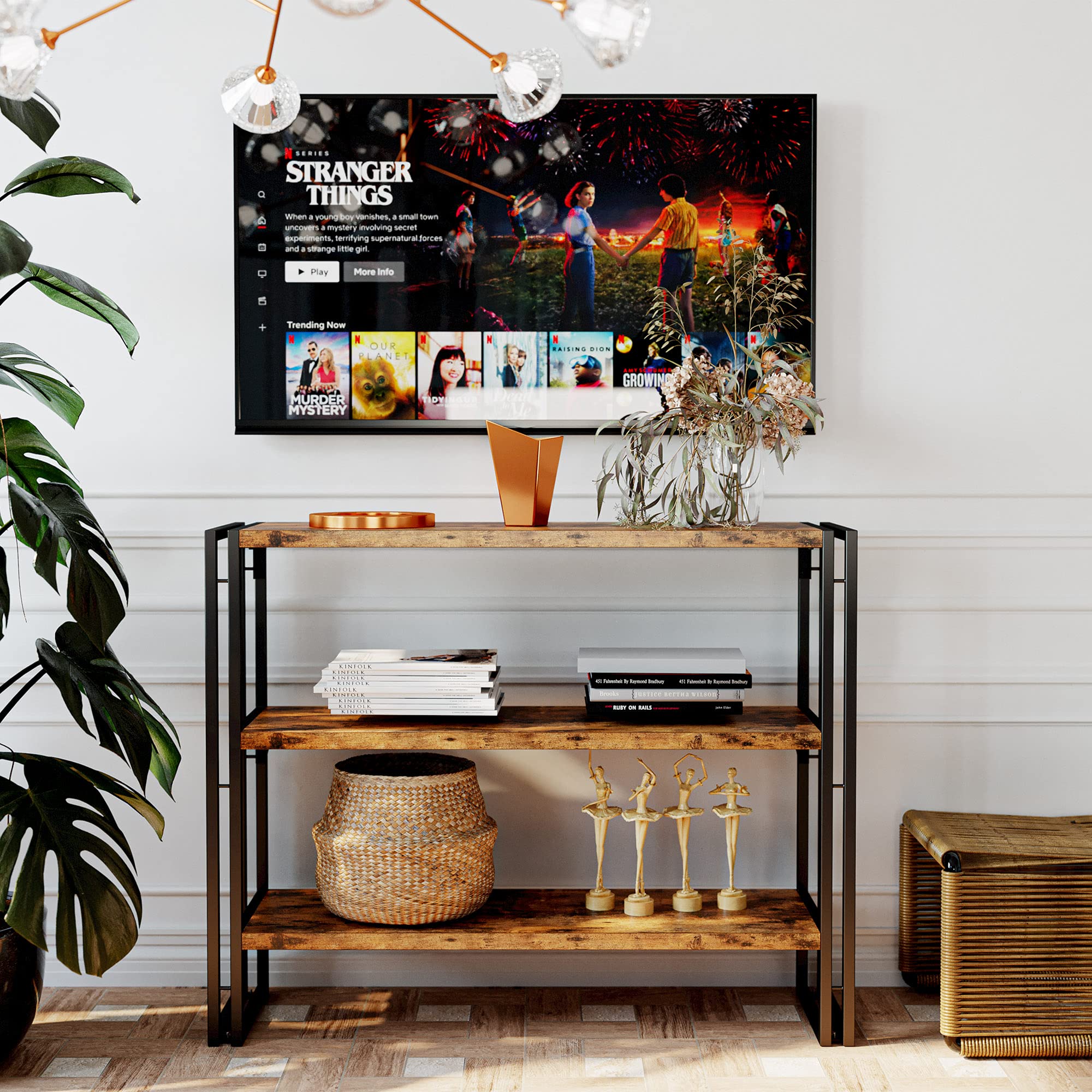 Wood Storage Shelf with Metal Frame