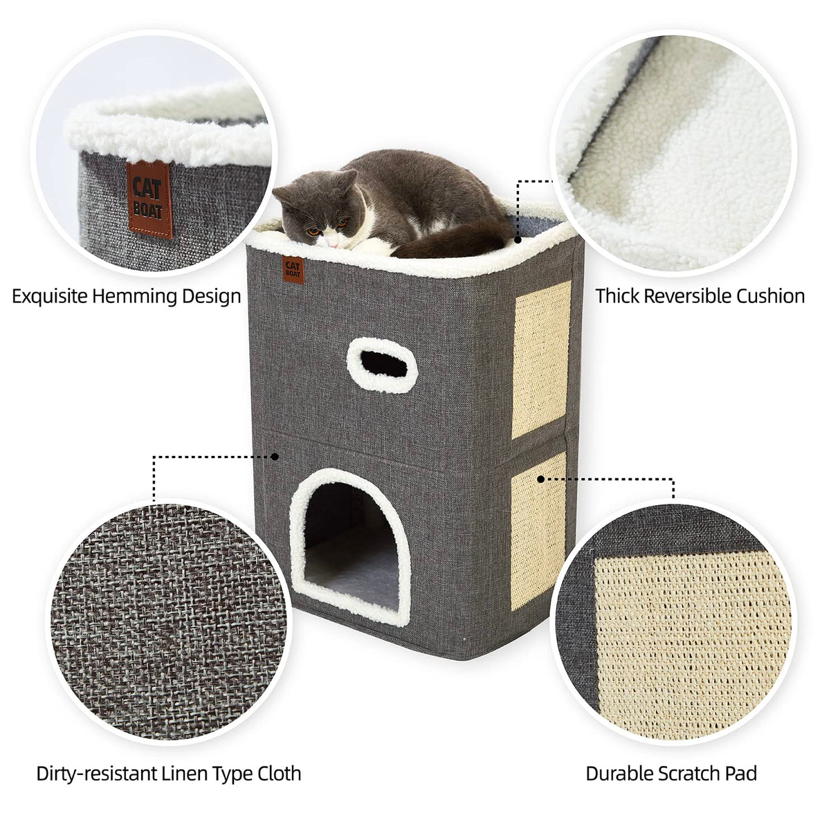 2-Storey Cat House for Indoor Cats Bed, Covered Cat Beds & Furniture