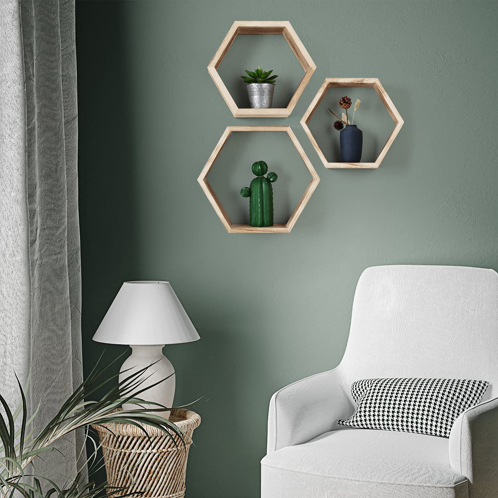 Floating Shelves Wall Mounted Set of  Wood Farmhouse Storage Honeycomb Wall Shelf
