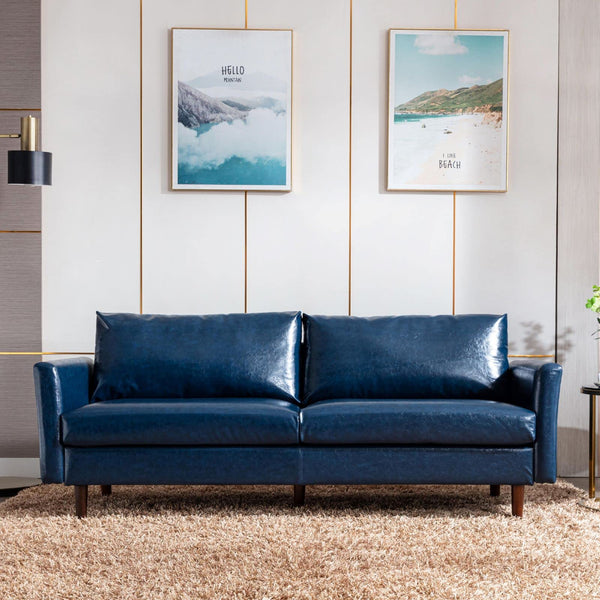 80'' Faux Leather Sofa Couch, Mid-Century Modern Sofa with Solid Wooden Frame & Padded Cushions