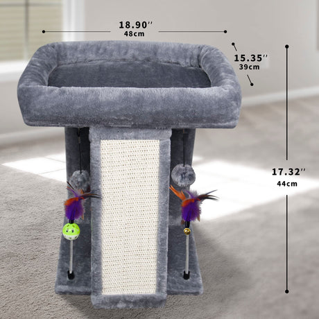 Cat Tree with Cat Condo Scratch Post Hammock Hanging Ball