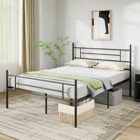 Metal Queen Bed Frame with Headboard and Footboard, 14 Inch Platform Bed Frame