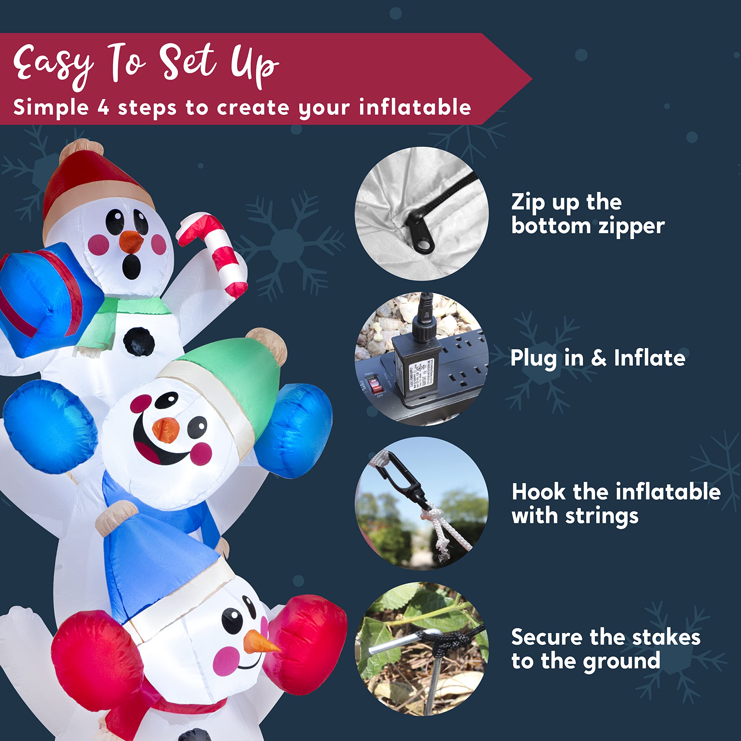 6 FT Christmas Inflatable Stacked Snowman with Build-in LED