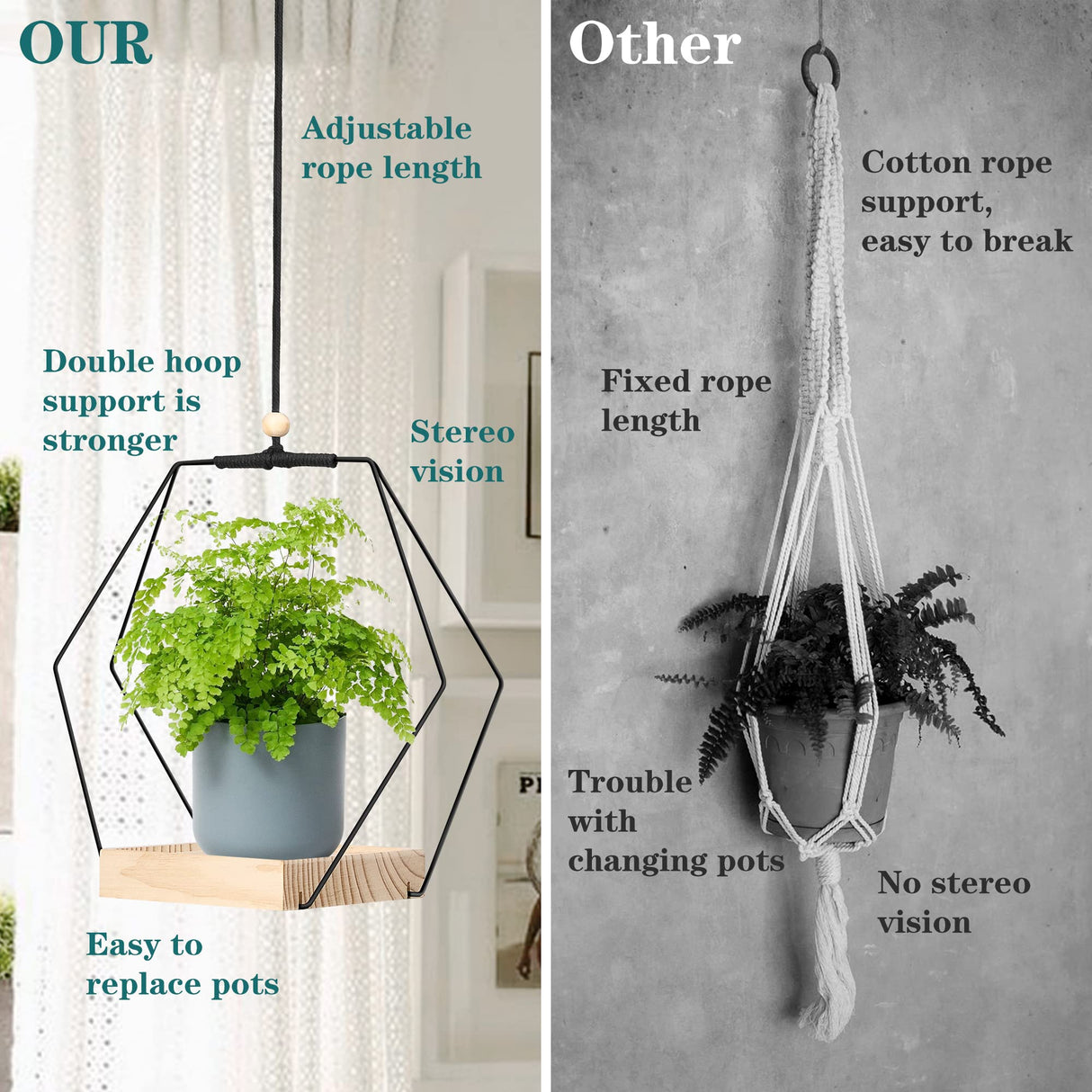 Plant Hanger with Wood Base