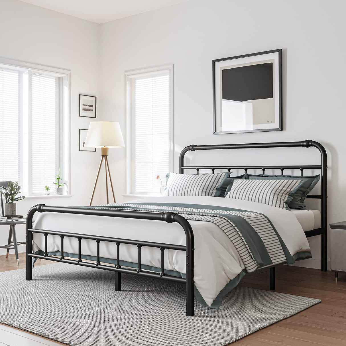 Queen Size Bed Frame with Headboard and Footboard, 18 Inches High, 3500 Pounds