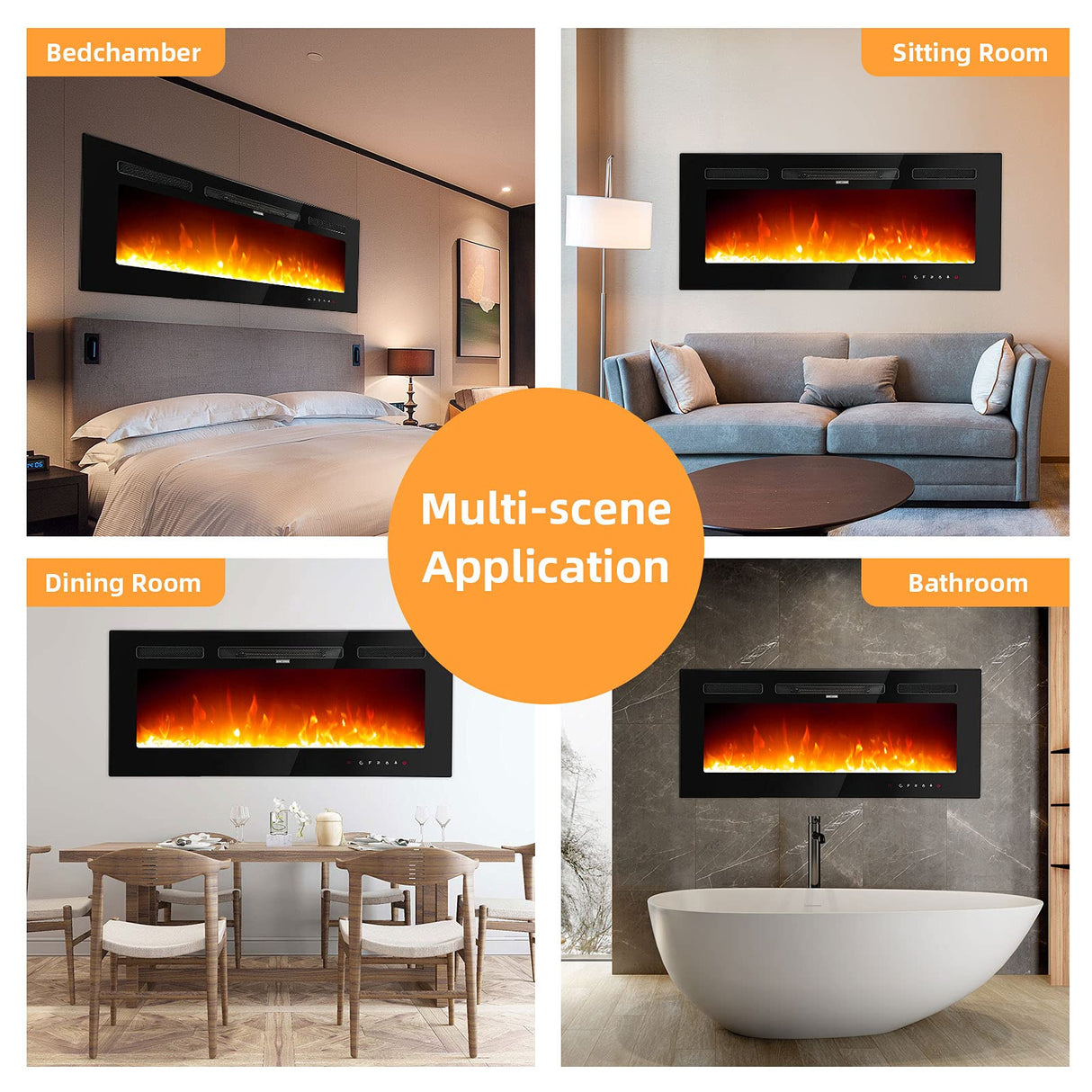 50 Inch Electric Fireplace Inserts Wall Mounted Recessed Fireplace