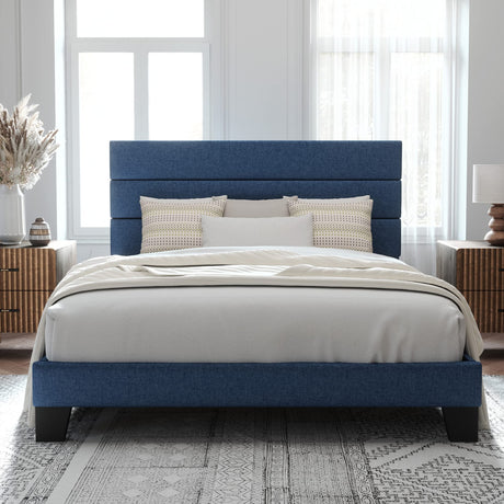 Full Size Platform Bed Frame with Fabric Upholstered Headboard