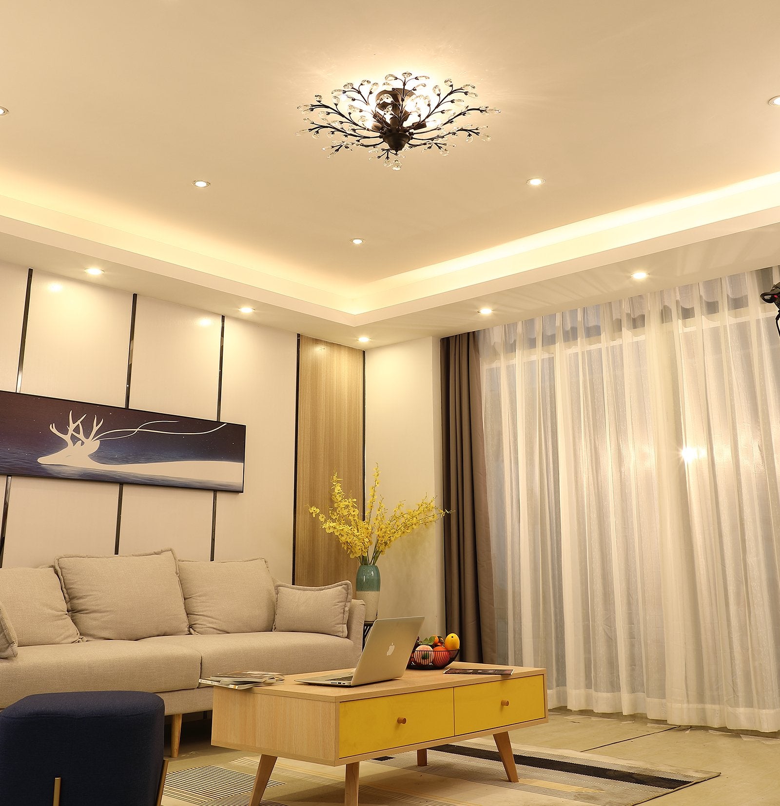 4 Lights Vintage Crystal Chandeliers Ceiling Lights LED Light