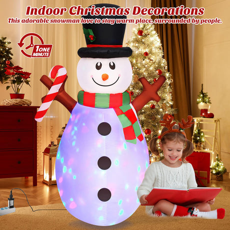 5 FT Christmas Inflatables Snowman with Colorful Rotating