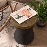 Outdoor End Table, Drum Side Table Faux-Wood Top