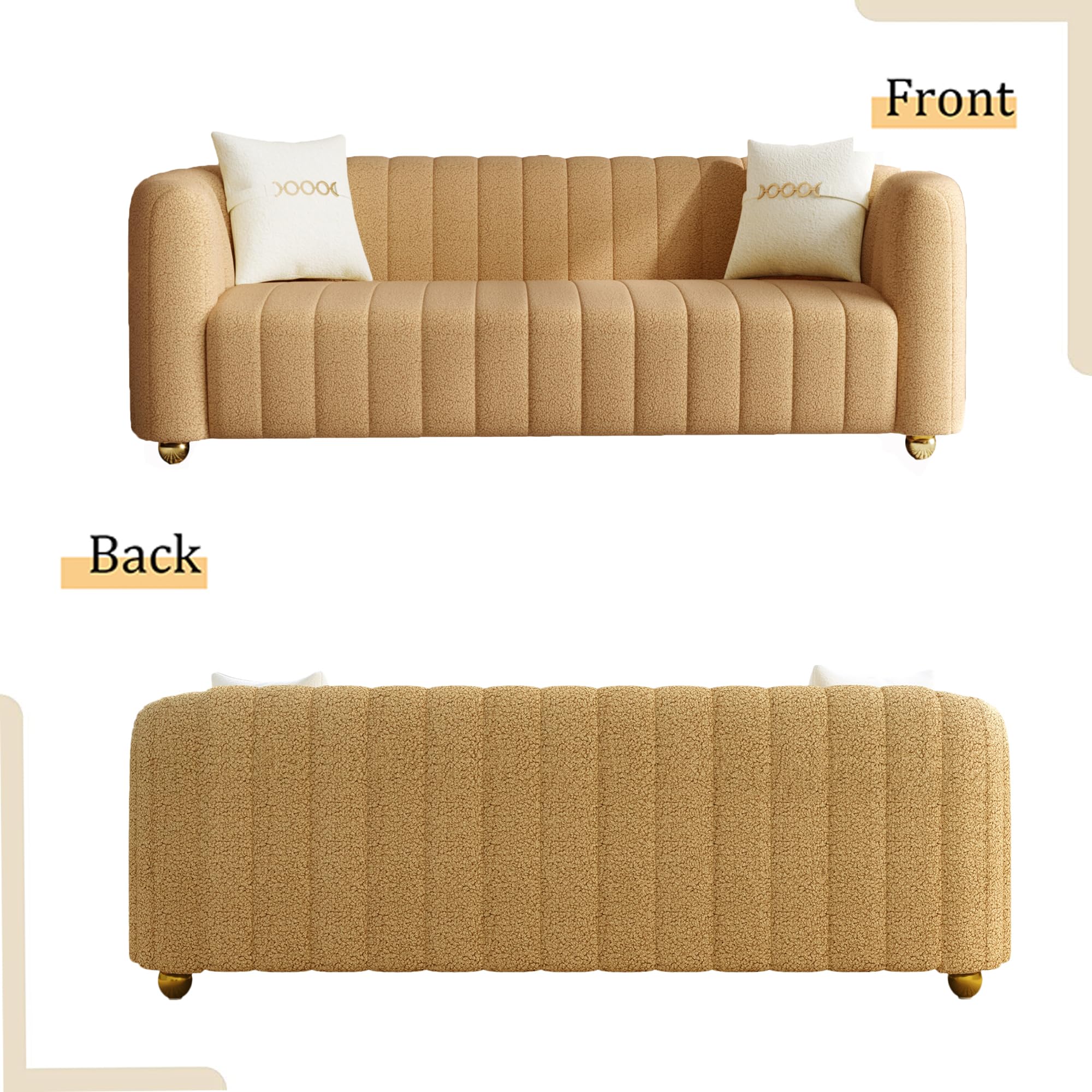 Lambswool Sofa for Living Room, 84" Mid-Century Modern Brown Couch