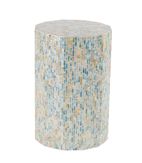 Mother of Pearl Handmade Accent Table, 13" x 13" x 19", Blue