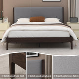 Solid Wood Upholstered Platform Bed Frame, Queen Size Bed Frame, Wood