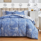 Floral Rversible Comforter Set Queen Size, Botanical Pattern Printed White