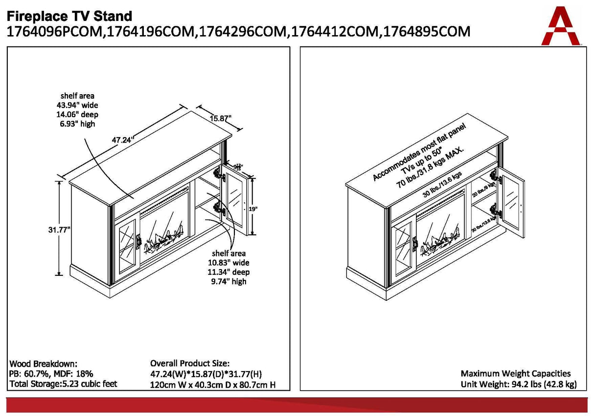 Home Chicago Electric Fireplace TV Console for TVs up to a 50