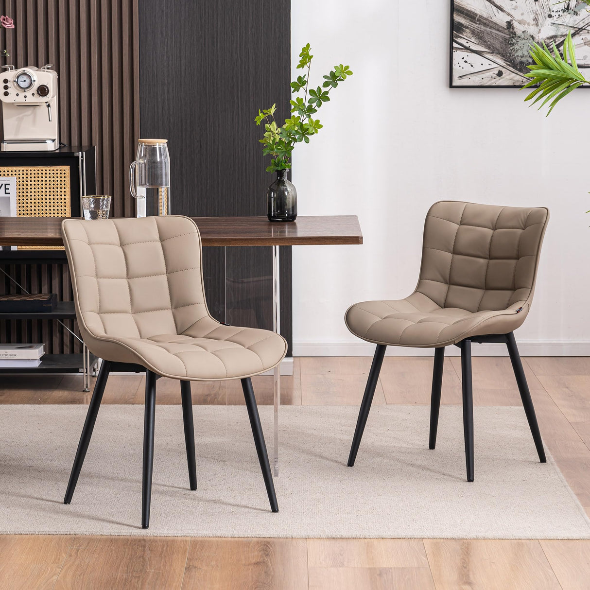 Khaki Dining Chairs Set of 2  Upholstered Modern Armless Dining Room Chair