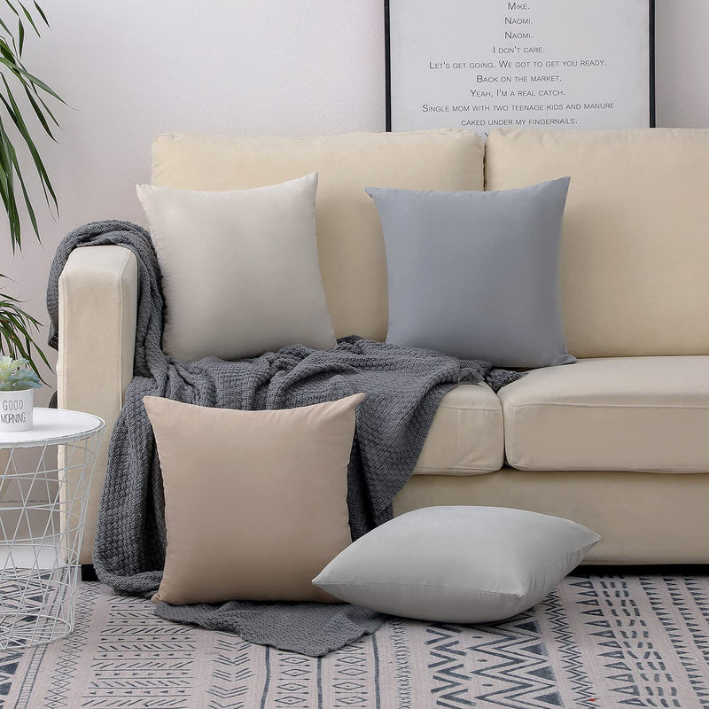 Neutral Pillow Covers 18x18in Set of 4,Solid Color Pillows Soft Decorative Square Couch