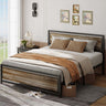 Metal Platform Bed with Wooden Headboard with Rivet