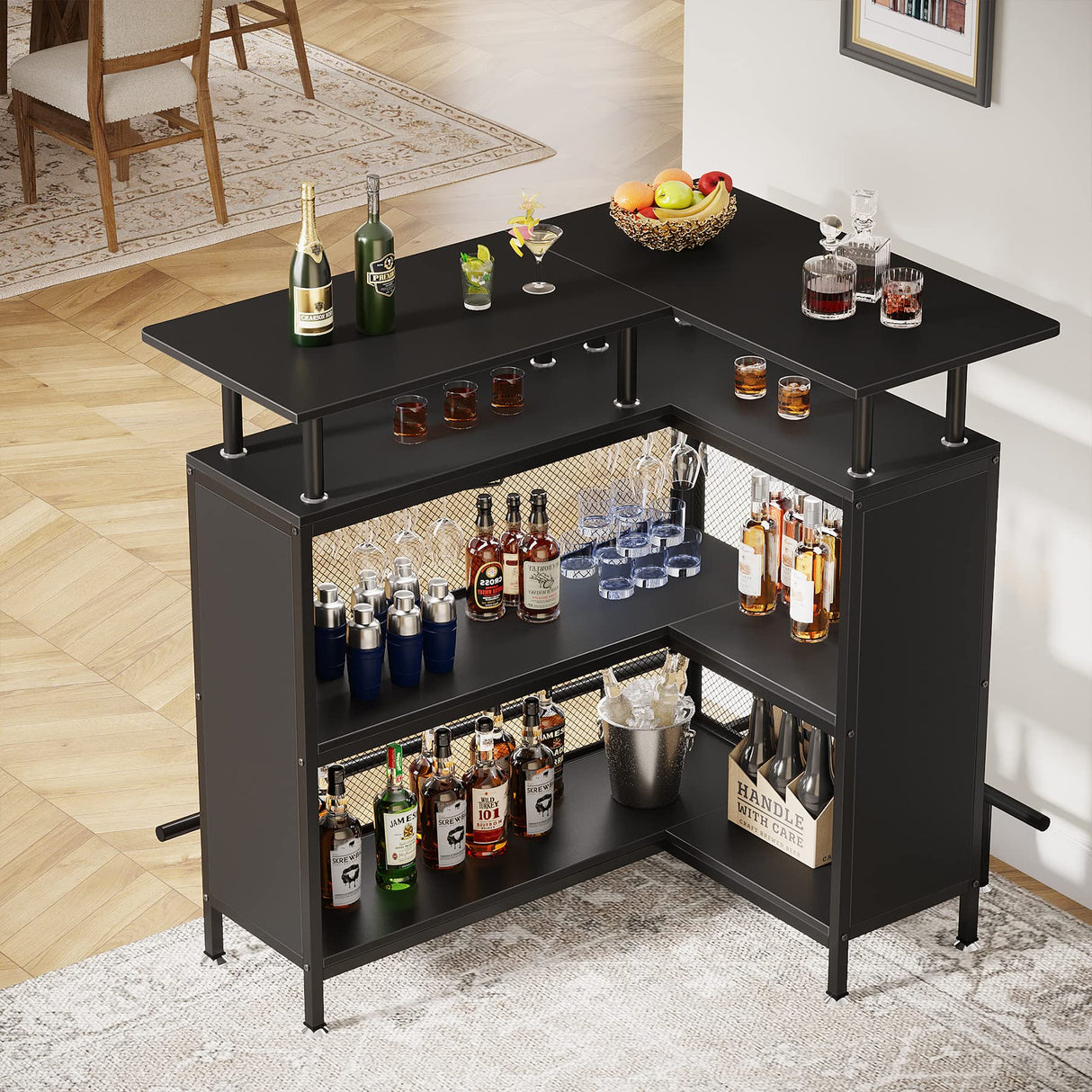 Home Bar Unit, L-Shaped Liquor Bar Table