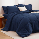 Navy King Comforter Set - 7 Pieces Solid King Bed in a Bag