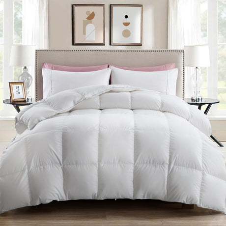 Luxury Feathers Down Comforter California King, Ultra-Soft Pima Cotton Quilted