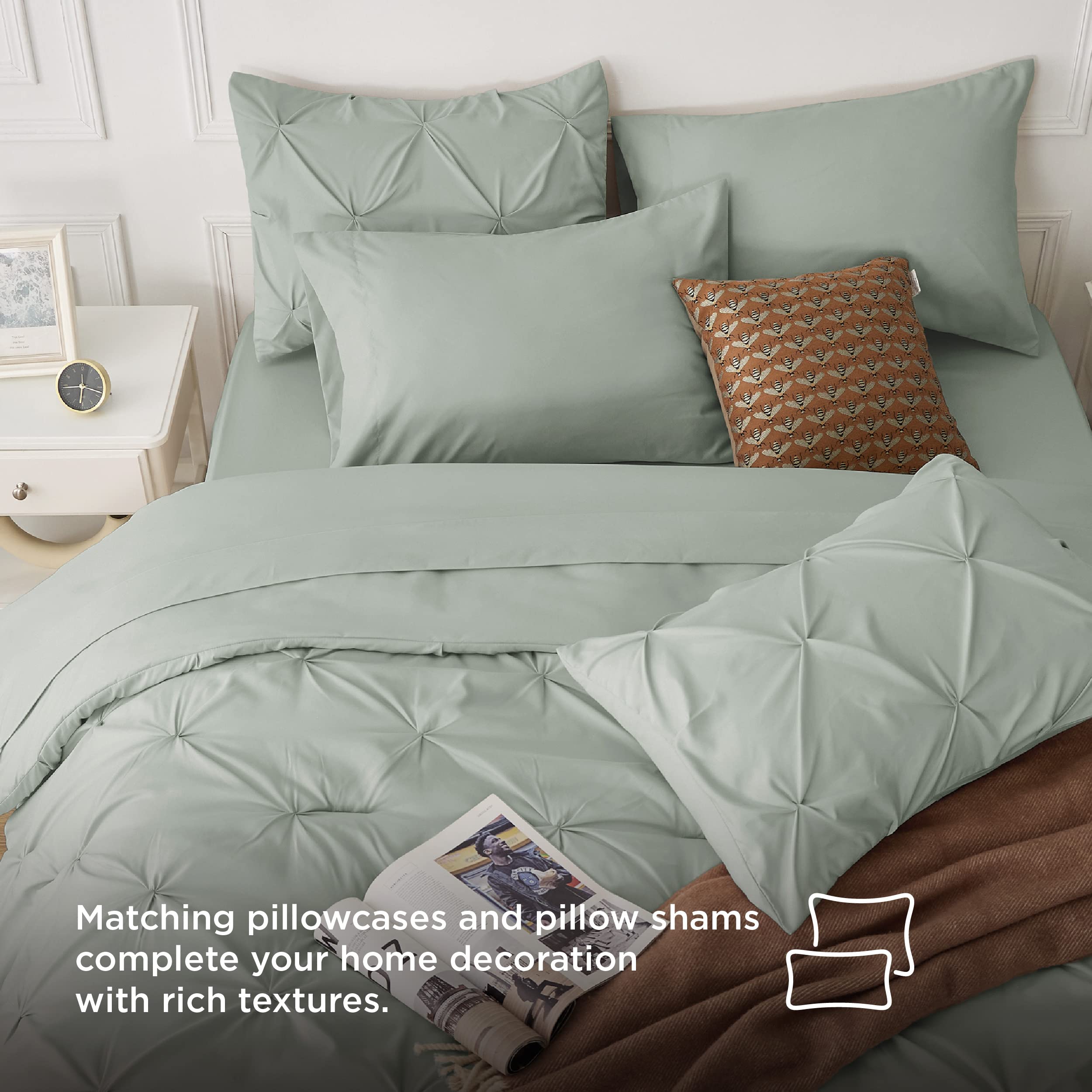 Green Comforter Set Queen - Bed in a Bag Queen 7 Pieces