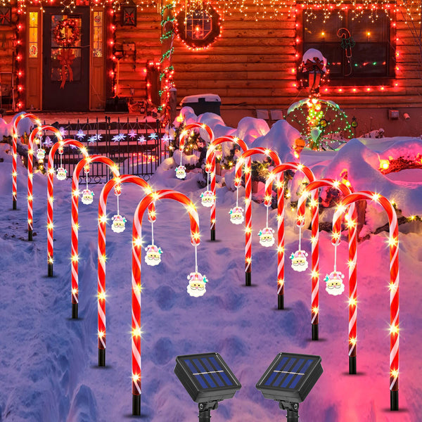Christmas Decorations 12pcs Candy Cane Lights, 84LED Solar Christmas Lights Outdoor Waterproof