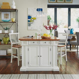 Americana White and Distressed Oak Kitchen Island and Stools by Home Styles