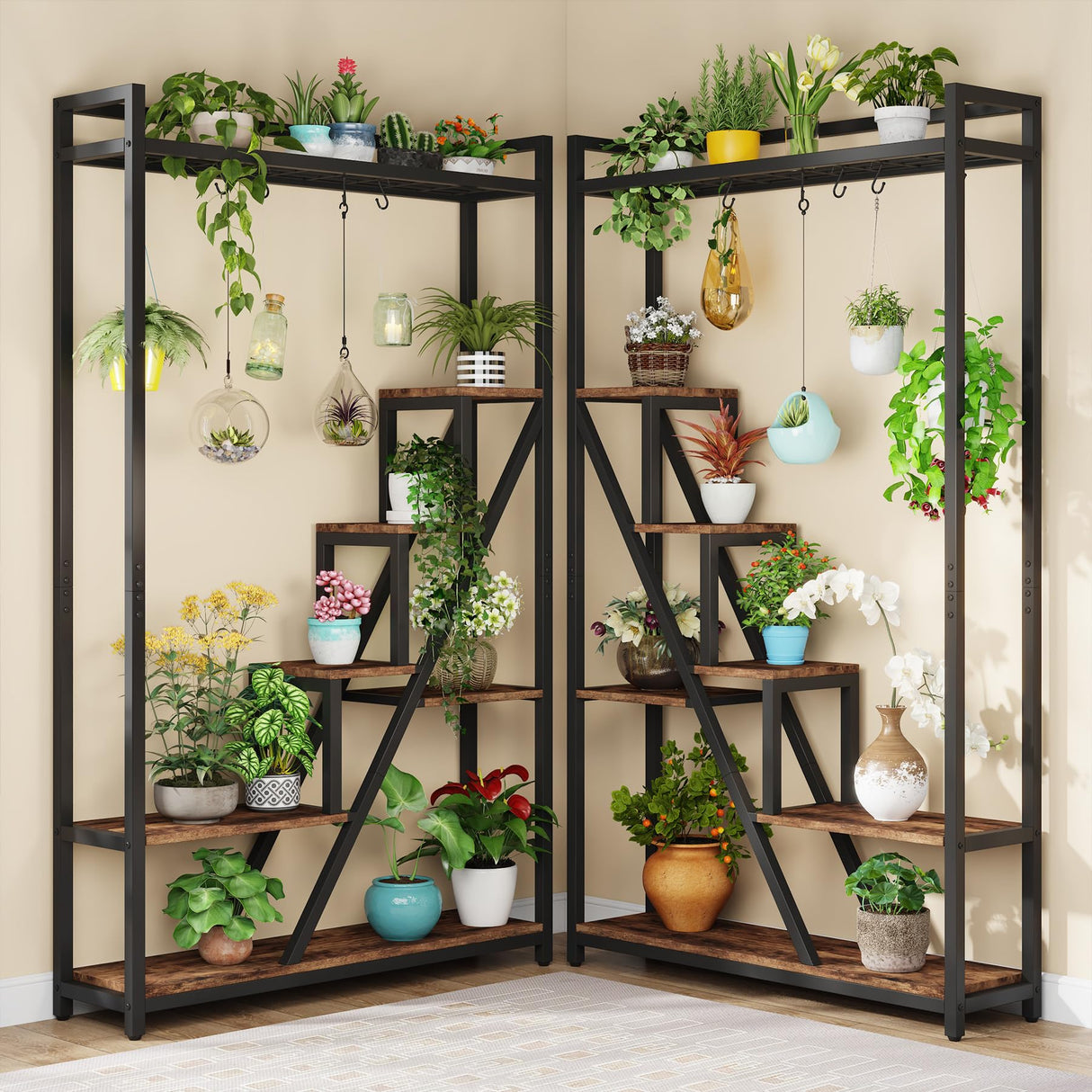 70.9" Tall Indoor Plant Stand, 7-Tier Large Plant Shelf with 5 S-Hooks