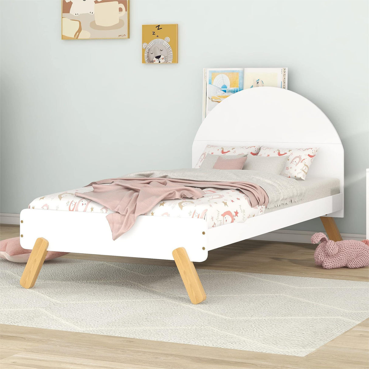 3-Piece Kids Bedroom Furniture Set Include Twin Cute Platform Bed Frame