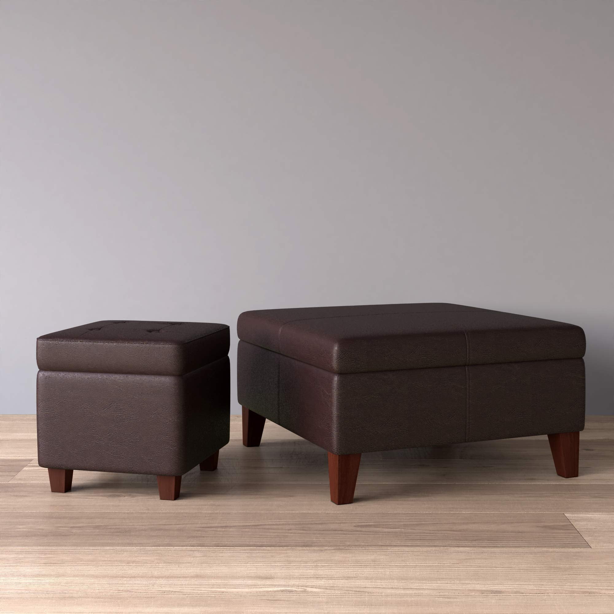 Leatherette Tufted Square Storage Ottoman with Hinged Lid