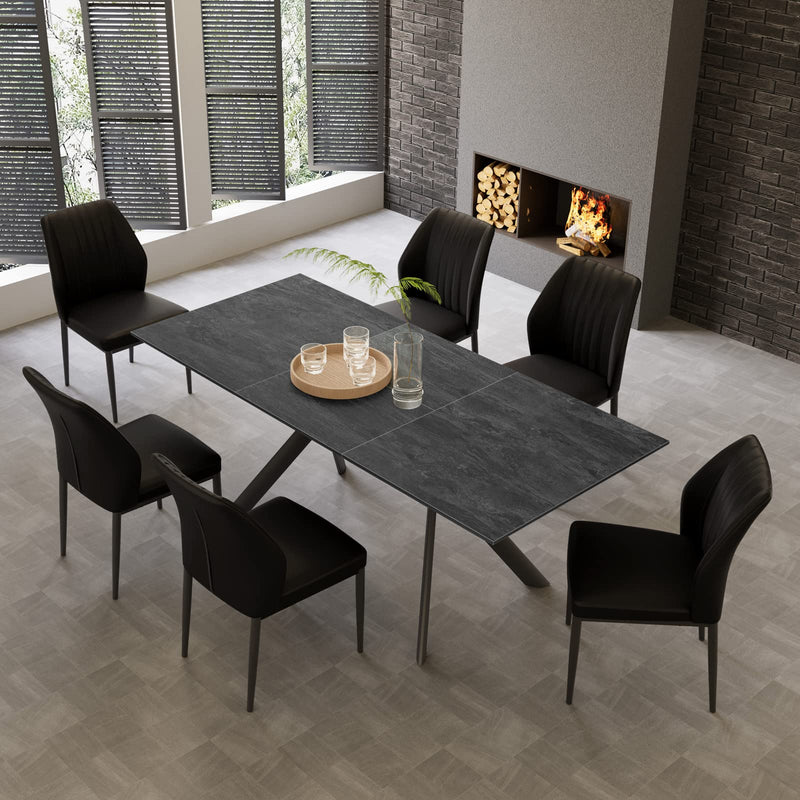 Extendable Dining Table Set for 6-8, Rectangular MDF Slate Stone Color Top