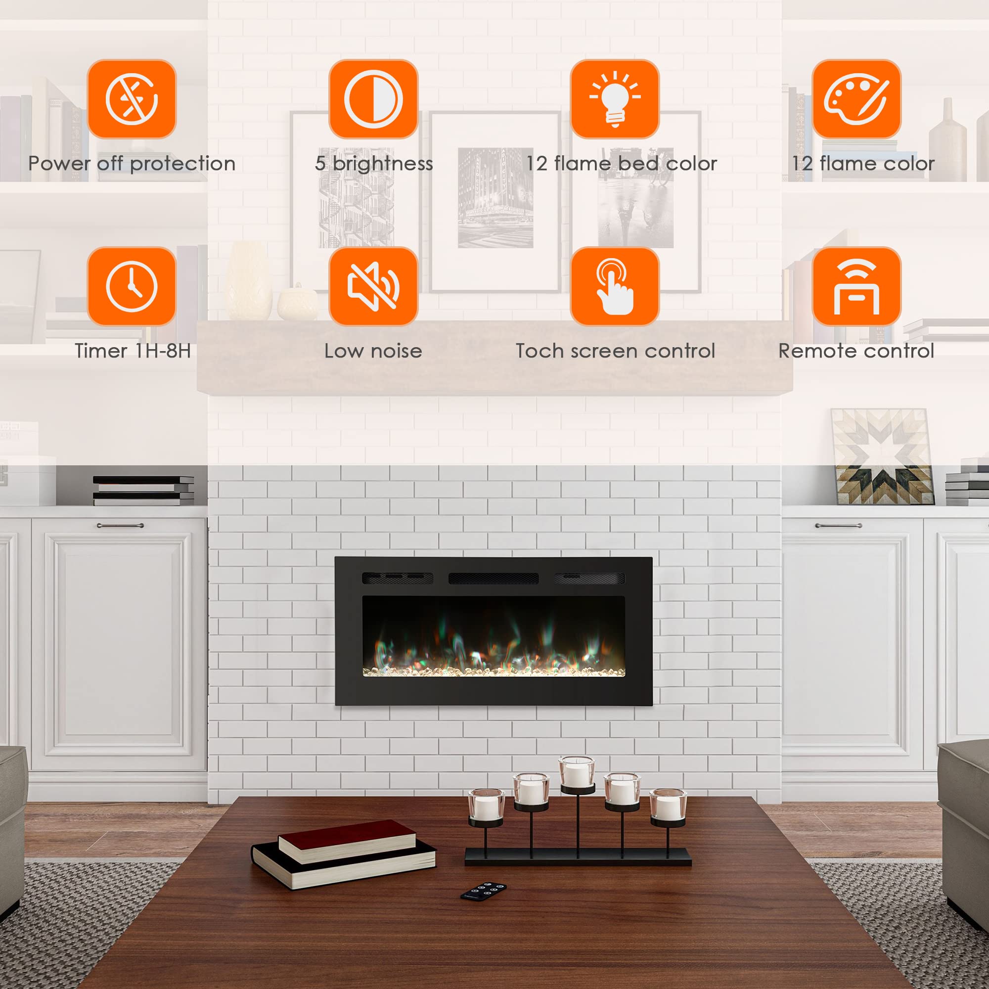 Wall Fireplace Electric with Remote Control