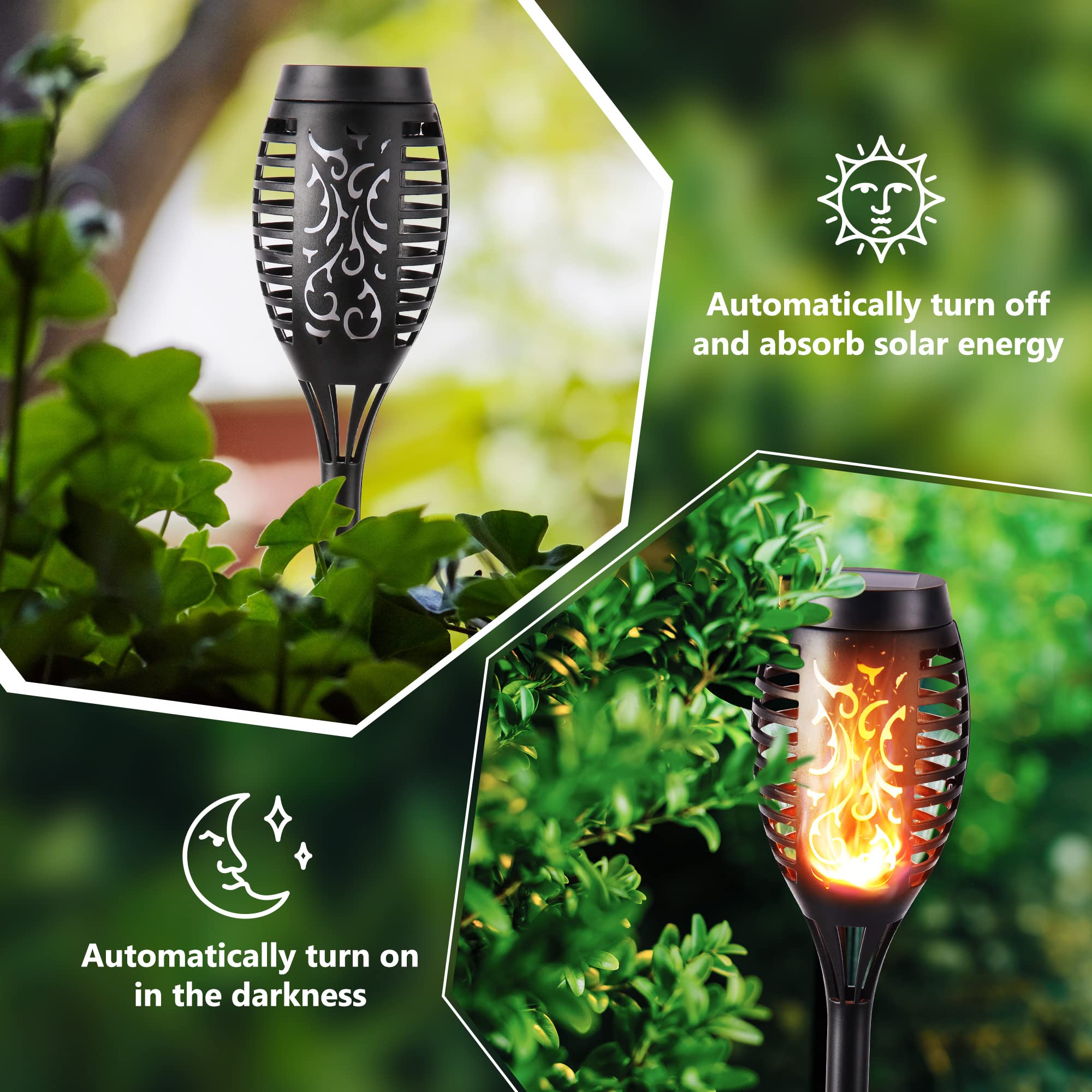 Solar Torch Flame , 12 Pack Solar Halloween Lights with Flickering Flame