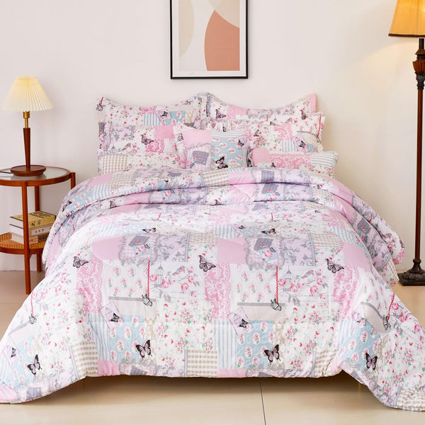 Garden Floral Bedding Set Queen,Reversible Comforter 3 Pieces