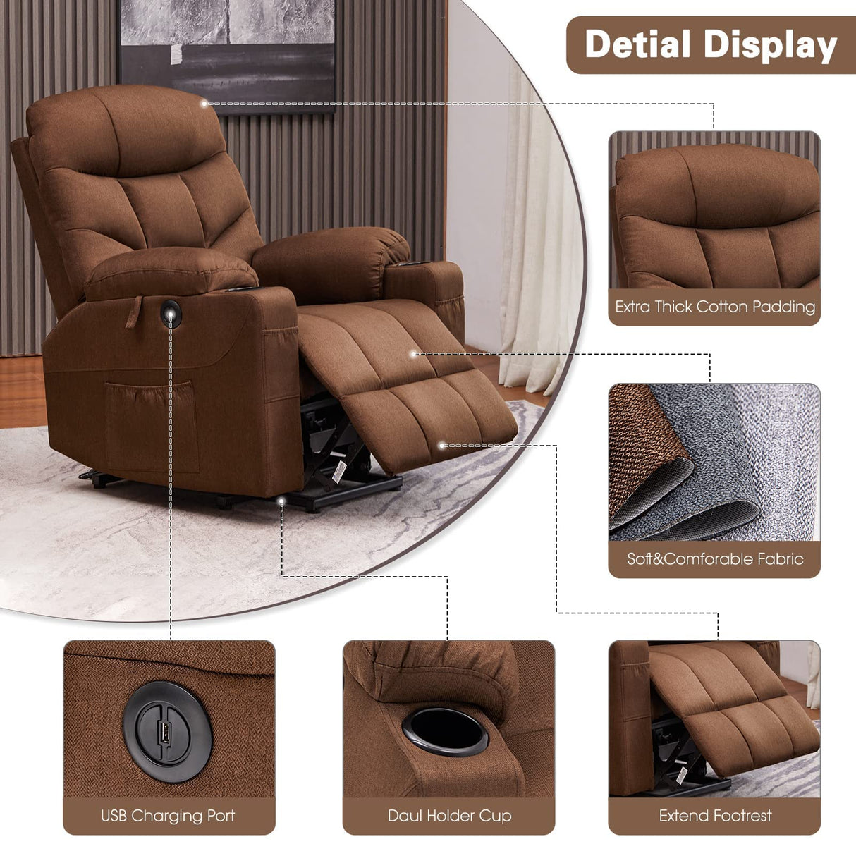 Power Lift Recliner Chair for Elderly with Heated Vibration Massage Chairs