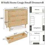 3 Drawer Dresser for Bedroom, Rattan Dresser Modern Closet Dressers Chest of Drawers