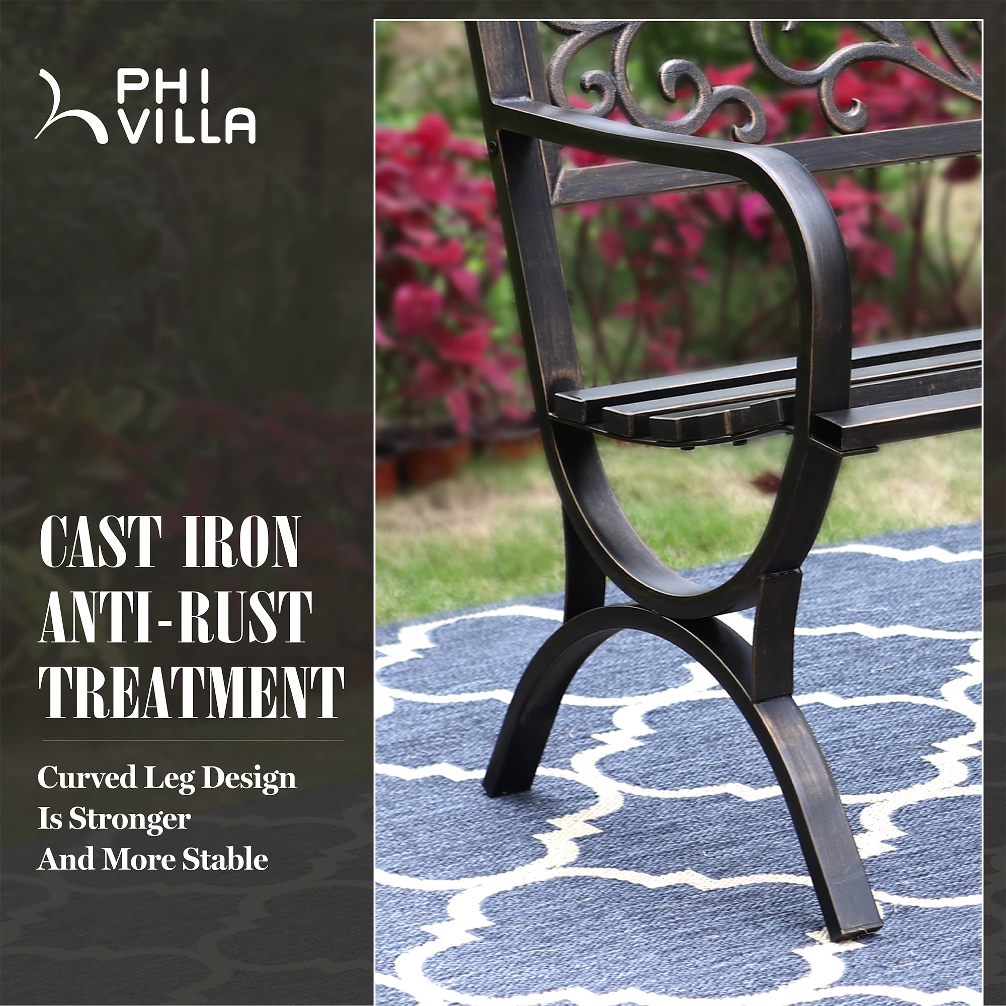 50Inch Cast Iron Steel Frame Garden Bench Patio Chair Outdoor Bench