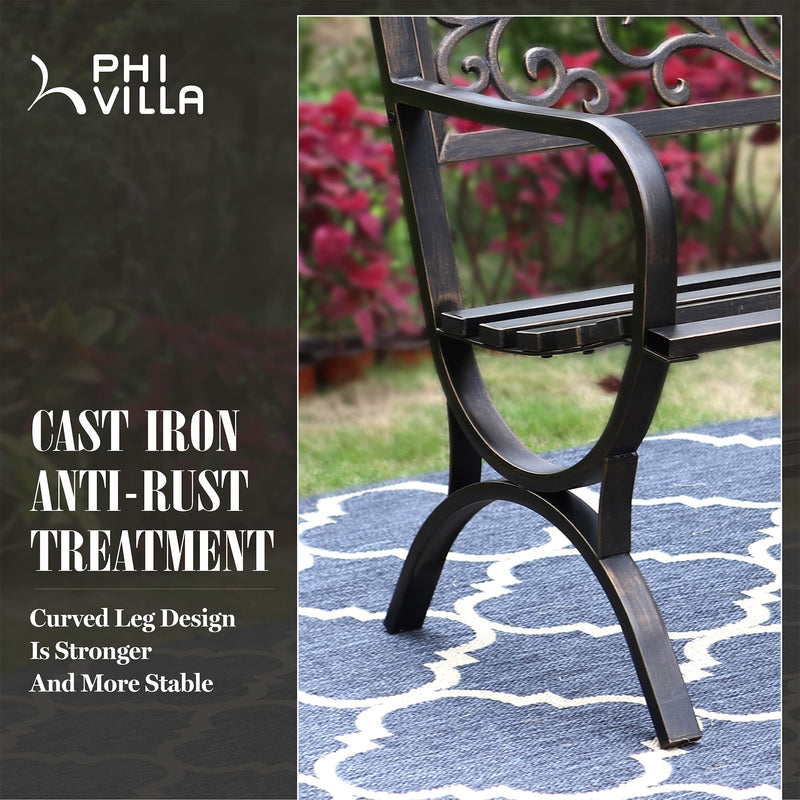 50Inch Cast Iron Steel Frame Garden Bench Patio Furniture Chair Outdoor Bench