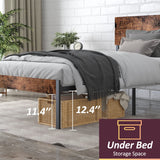 Bed Frame with Wooden Headboard and Footboard, Metal Platform Bed Frame